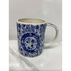 Anthropologie Folksong Monogram Letter "O" Blue White Stoneware Mug 16oz